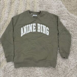 Anine Bing Sport Thyme Green Sweater White Distressed Embroidery Woman’s Medium